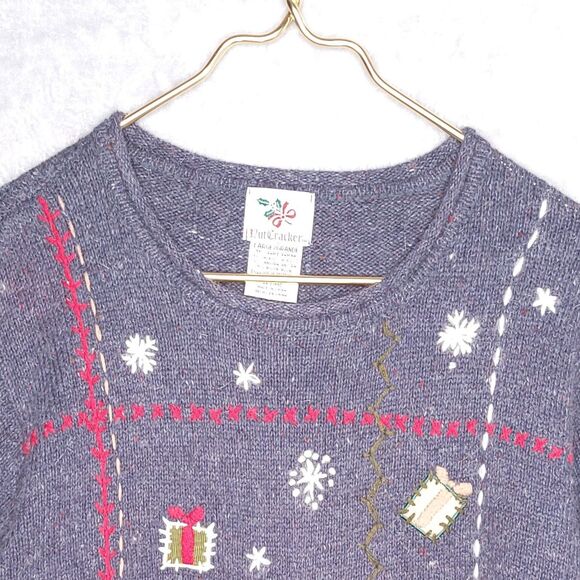 Vintage Ugly Christmas Sweater Snowmen Size L Blue Holiday Knit Embroidered - Picture 5 of 8